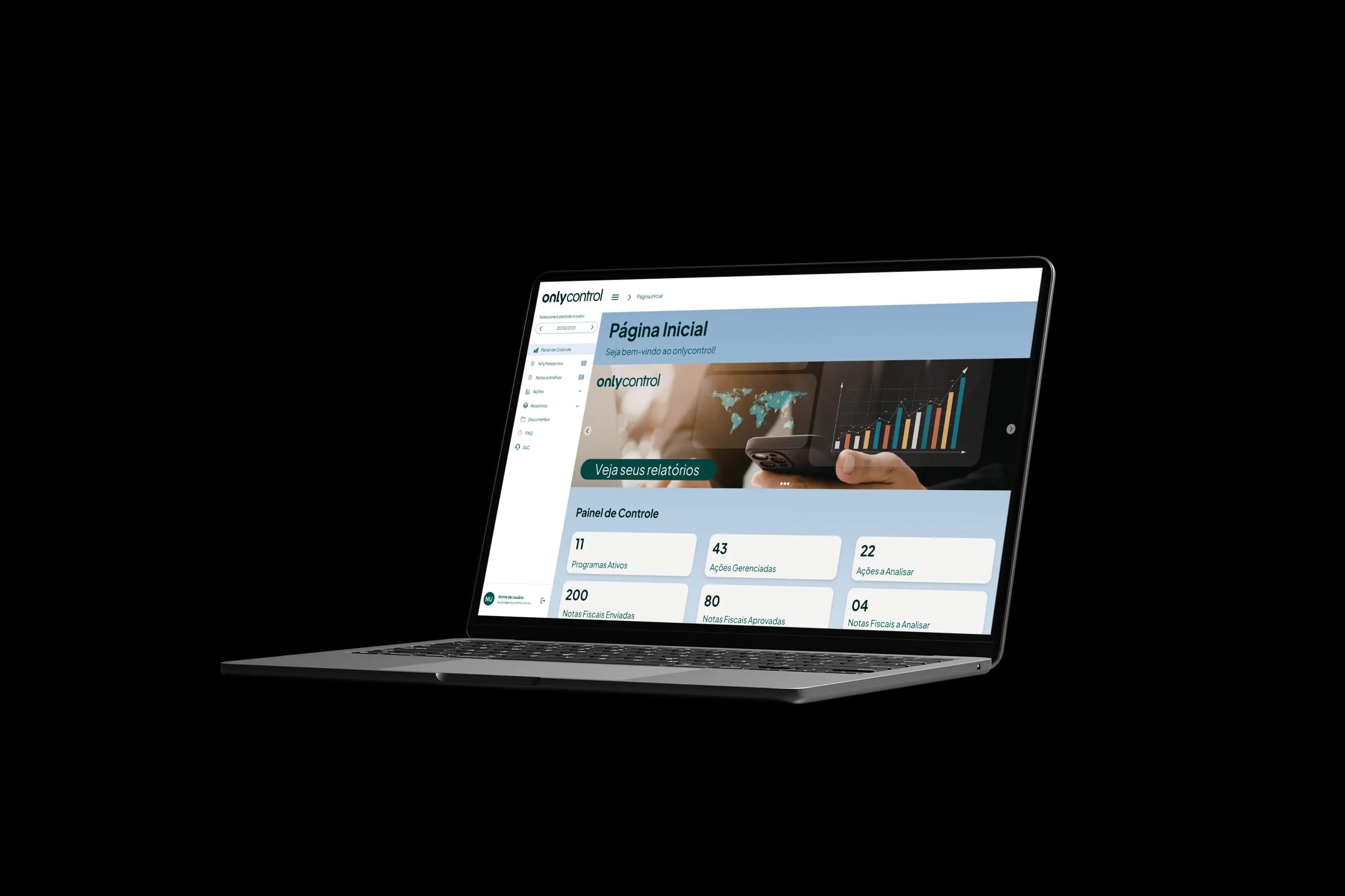 Notebook exibindo a plataforma OnlyControl