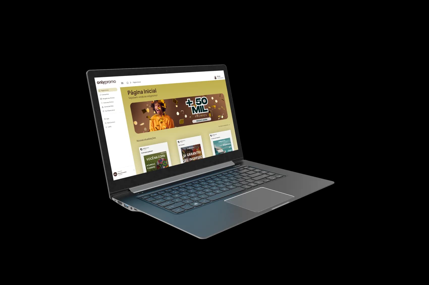 Notebook exibindo a plataforma OnlyPromo